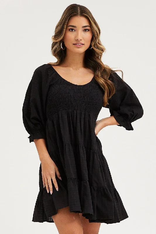 Taupe Jeweled Warm Weather Mini Dresses -Black Mini Dress Round Neck