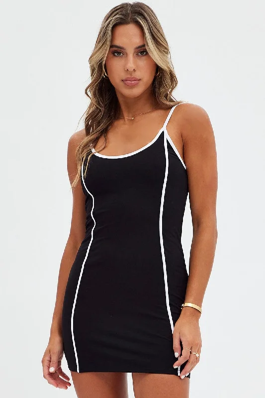 Simple Mini Dresses -Black Mini Dress Sleeveless Bodycon Binding Detail