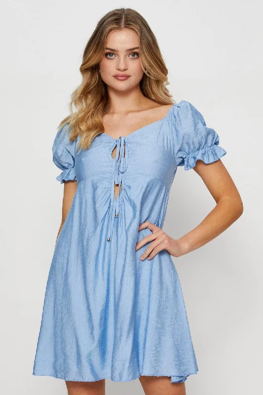 Platinum Curvy Mini Dresses -Blue Mini Dress Short Sleeve