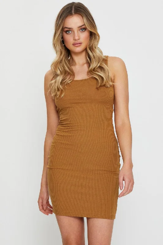 Sage Glitter Mini Dresses -Brown Bodycon Dress Mini