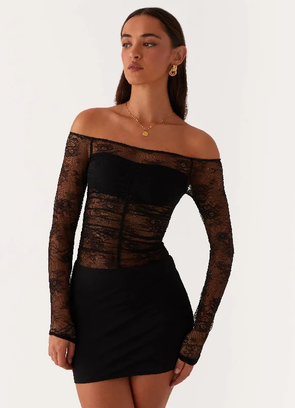 Turtleneck Mini Dresses -Collide Lace Mini Dress - Black