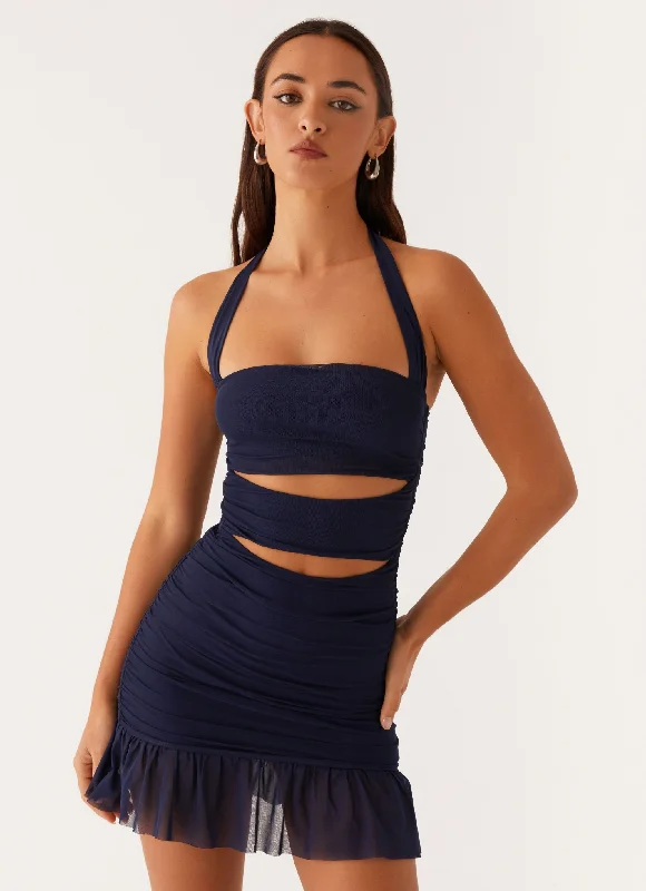 Bare Shoulder Aqua Mini Dresses -Devyn Mini Dress - Navy