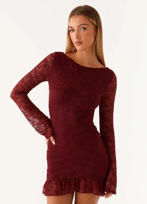 Full Sleeve Platinum Mini Dresses -Dion Lace Mini Dress - Mulberry