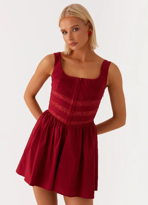 Youth Mini Dresses -Eleanor Lace Trim Mini Dress - Red