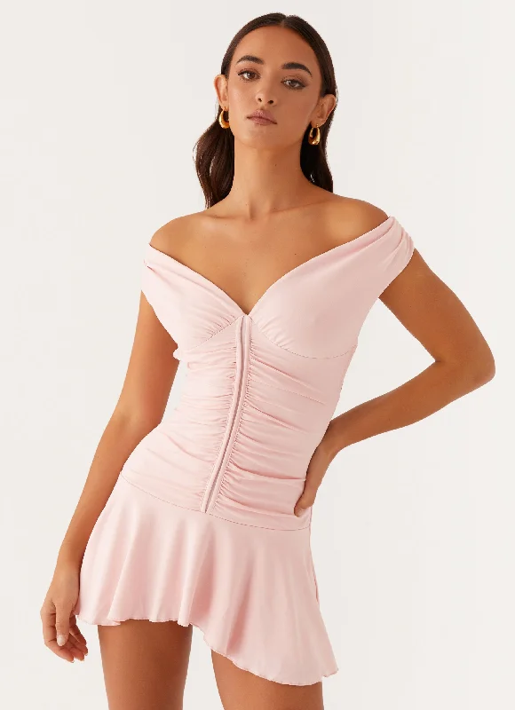 Metallic Single Shoulder Mini Dresses -Elianna Mini Dress - Pink