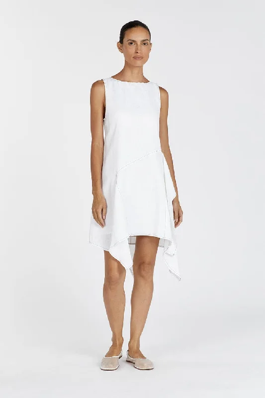 Tassel Mini Dresses -ELSIE WHITE LINEN MINI DRESS