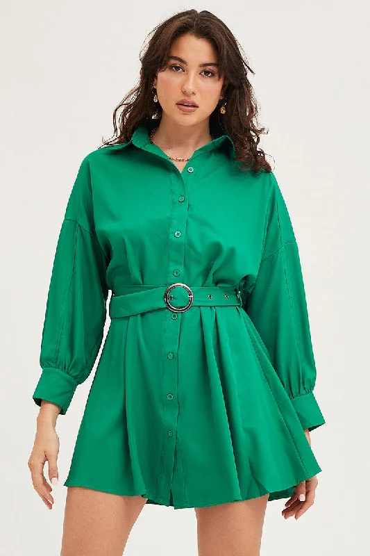 Fitted Emerald Mini Dresses -Green Dress Long Sleeve Mini