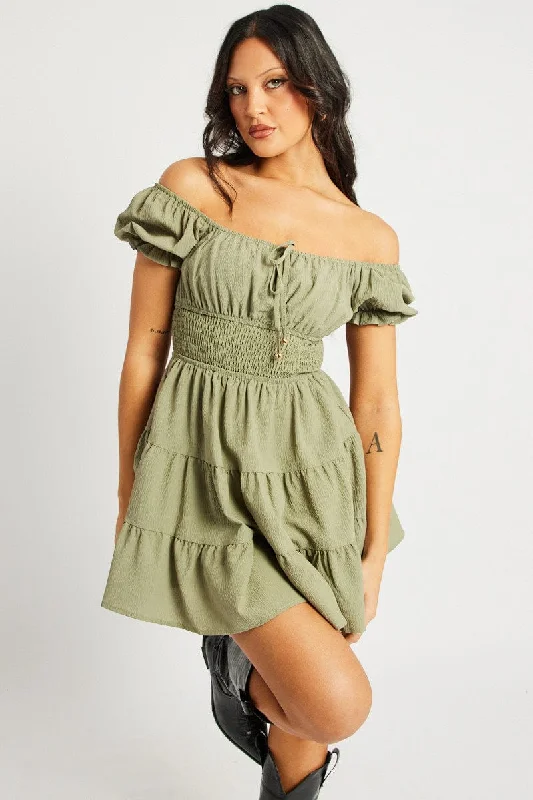 Organza Emerald Mini Dresses -Green Fit And Flare Dress Mini