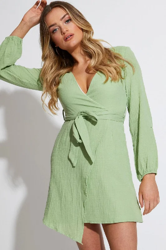 Ebony Flared Seaside Mini Dresses -Green Mini Dress Short Sleeve