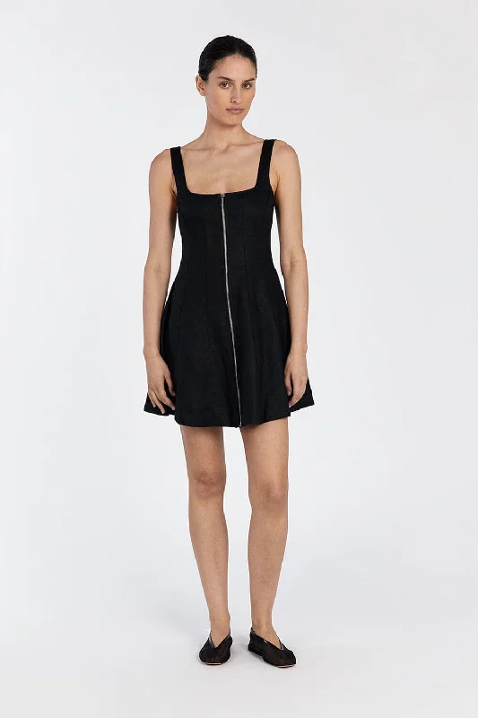 Budget Nightlife Mini Dresses -HARRIET BLACK LINEN MINI DRESS