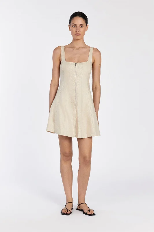 Gathered Nightlife Mini Dresses -HARRIET SAND LINEN MINI DRESS