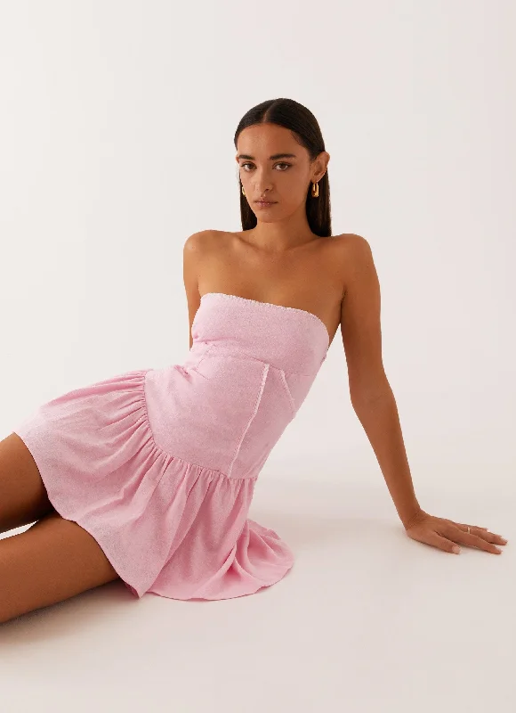 Platinum Couture Warm Weather Mini Dresses -Larnie Linen Mini Dress - Pink