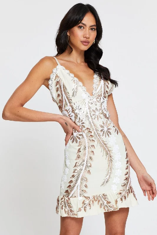 Gypsy Ivory Mini Dresses -Metallic Cocktail Party Dress Mini