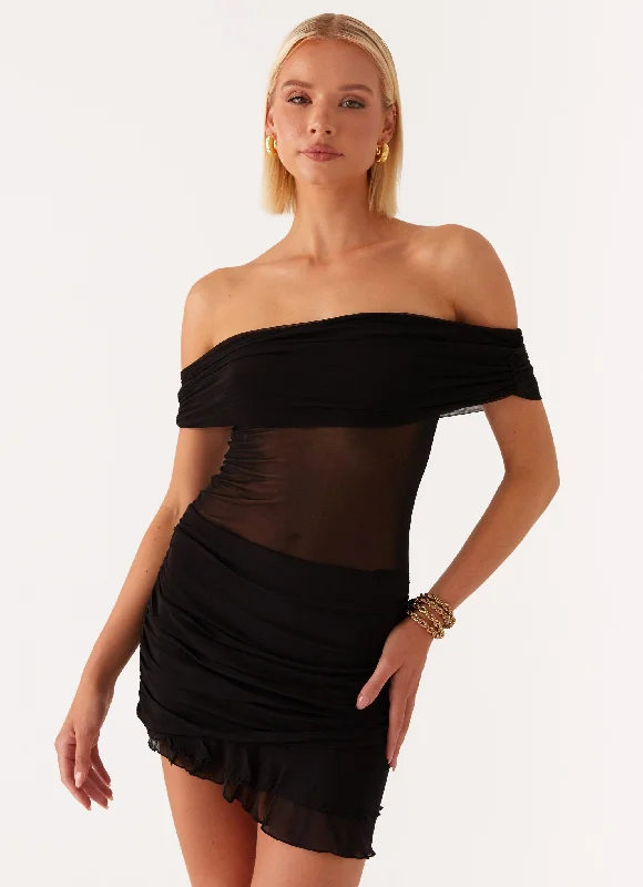 No Sleeve Mini Dresses -Nelly Off Shoulder Mini Dress - Black