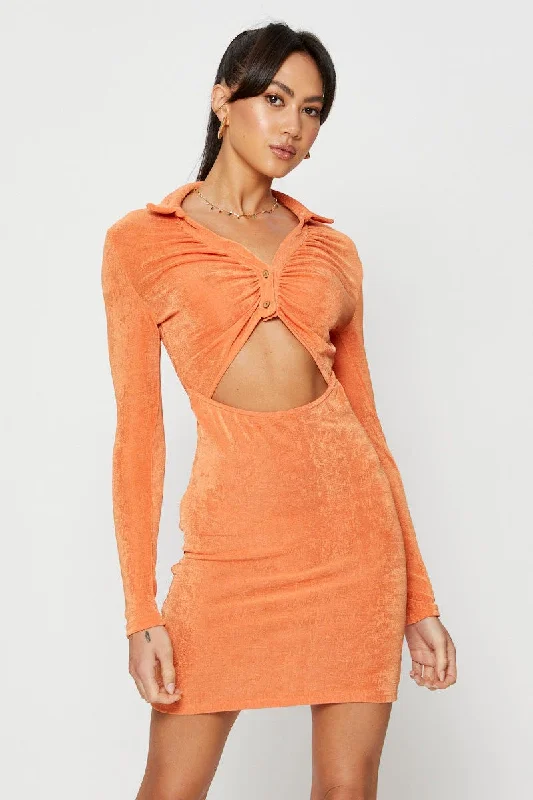 Deep V Amethyst Mini Dresses -Orange Mini Dress Slinky Jersey Cut Out