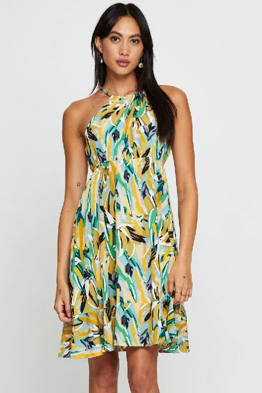 Ebony Refined Mini Dresses -Print A Line Dress Mini