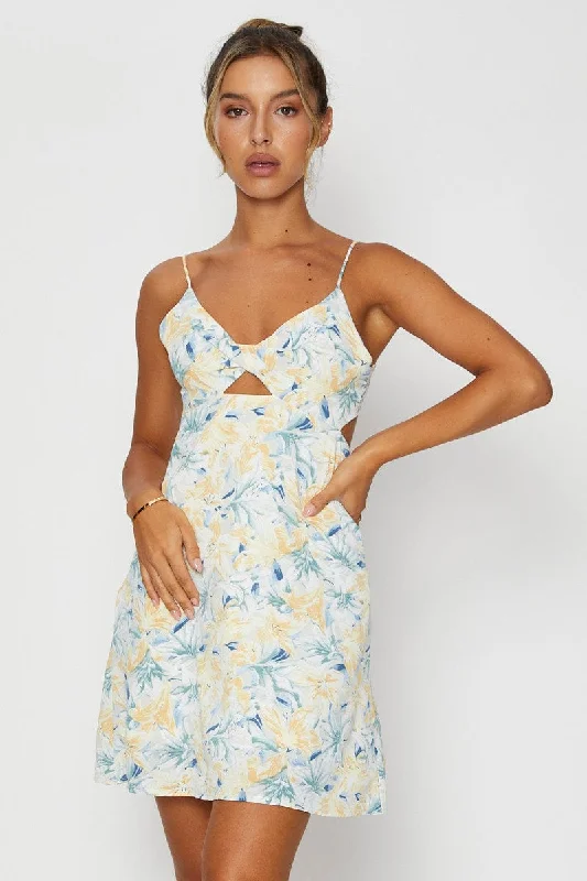 Indigo Refined Mini Dresses -Print A Line Dress Mini