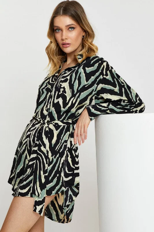 Slim Mini Dresses -Print Mini Dress Long Sleeve Evening