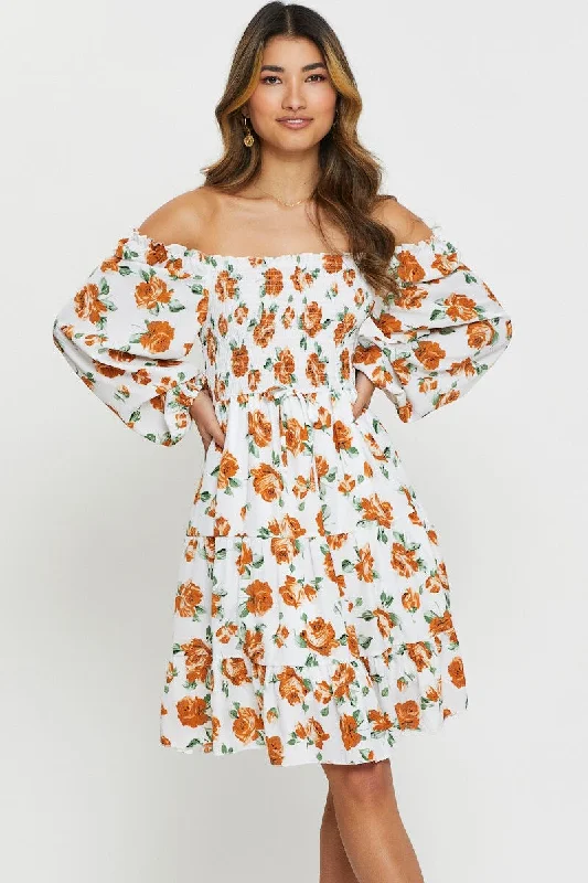 Bargain Slate Mini Dresses -Print Mini Dress Off Shoulder