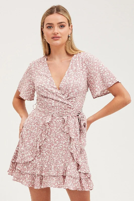 Romantic Mini Dresses -Print Skater Dress Short Sleeve Mini