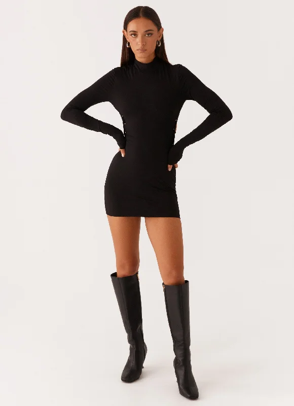 Sapphire Classic Dance Mini Dresses -Raven Long Sleeve Mini Dress - Black