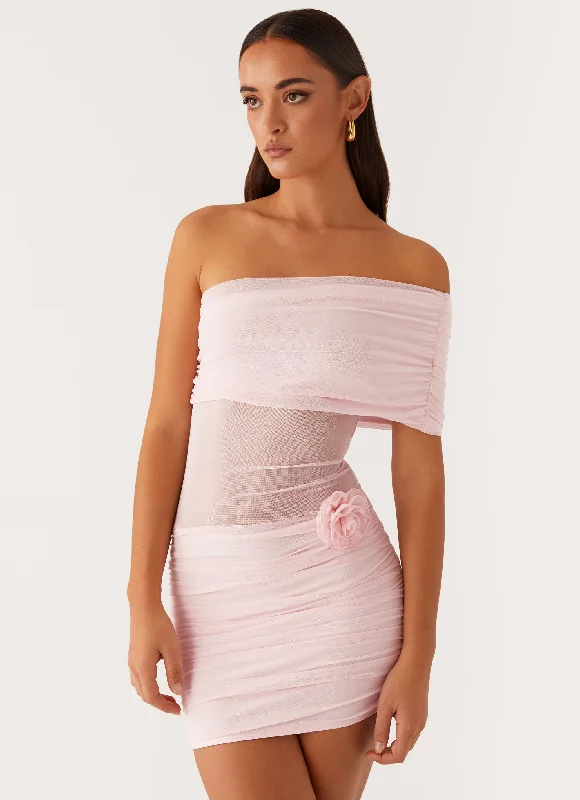 Aqua Gathered Mini Dresses -Teyana Mini Dress - Pink