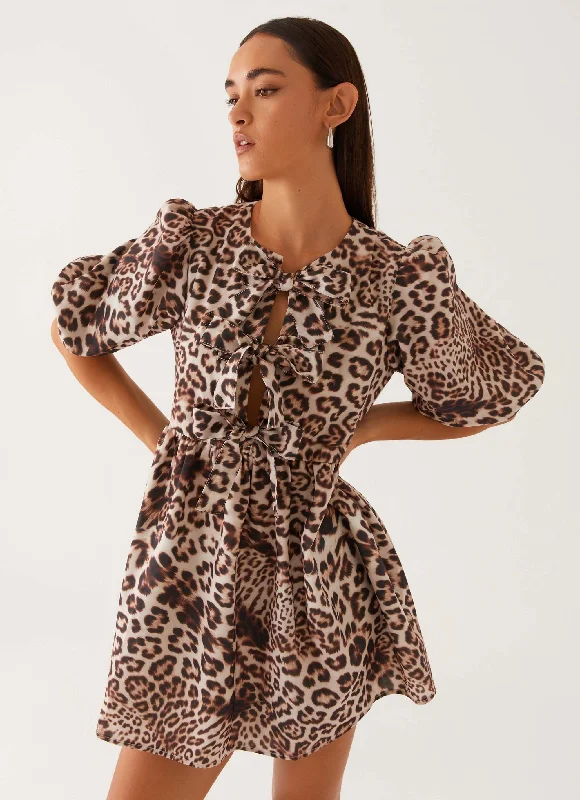 Classic Tulle Dance Mini Dresses -Western Wind Tie Mini Dress - Leopard