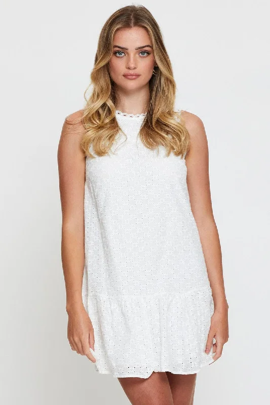 Aqua Slim Mini Dresses -White A Line Dress Mini