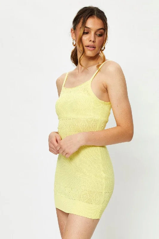 Rose Wool Mini Dresses -Yellow Knit Dress Sleeveless Mini